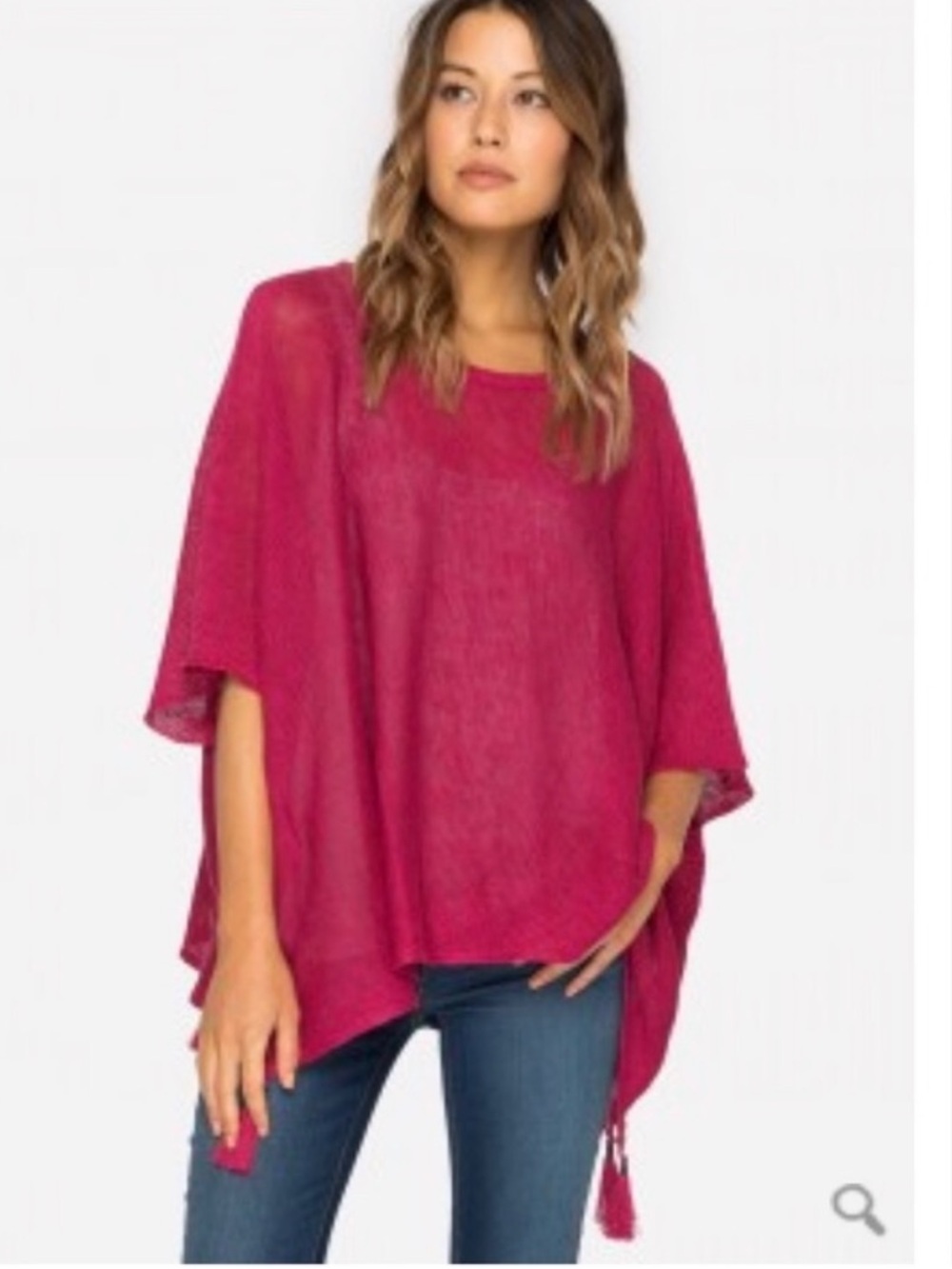 Johnny Was Calme Linen Raspberry Pink Poncho with Tassels OS